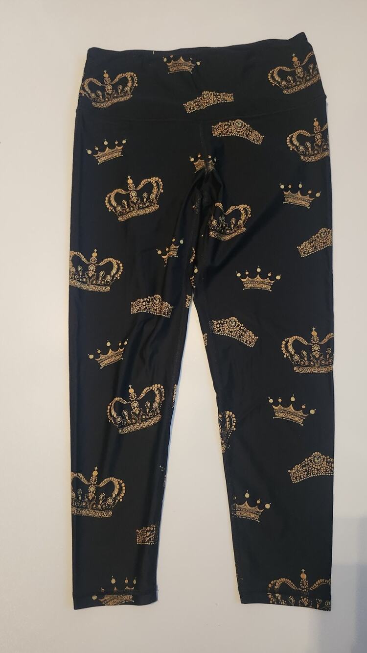 Victoria Sport Womens High Rise Leggings Black Gold Crown Print Size Large #463